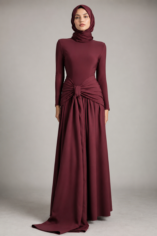 Knot-Draped High-Neck Dress