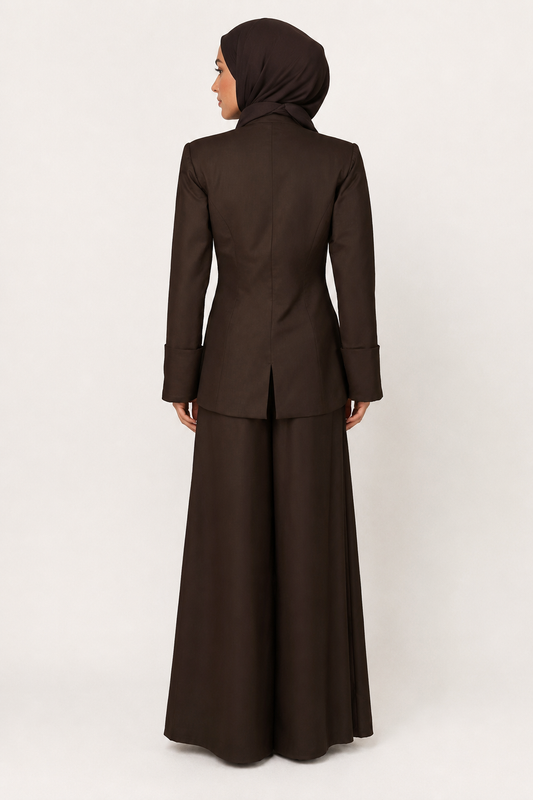 Sculpted Asymmetrical Coat with Pleated Wide-Leg Pant Set