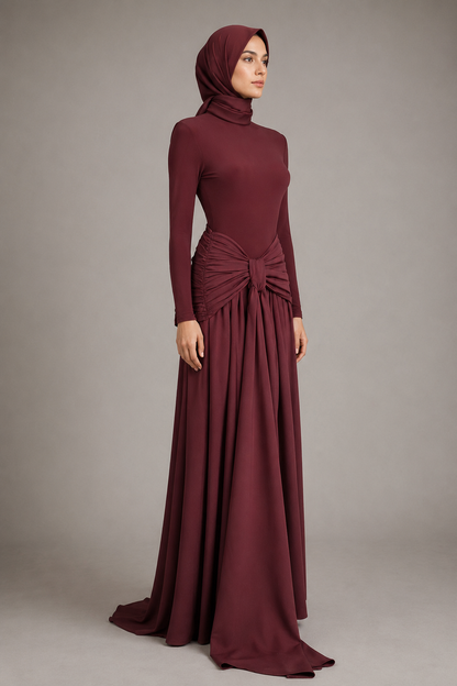 Knot-Draped High-Neck Dress