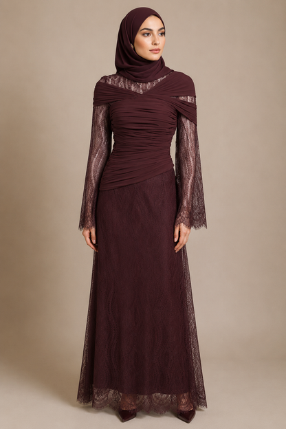 Lace Overlay Dress with Draped Corset