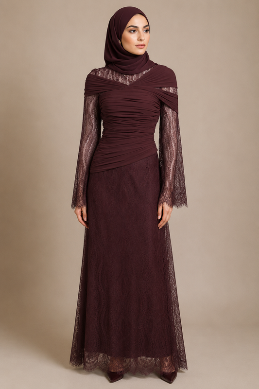 Lace Overlay Dress with Draped Corset