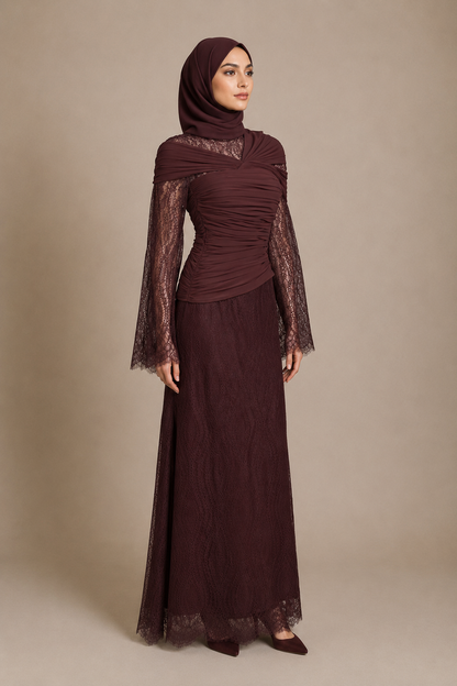 Lace Overlay Dress with Draped Corset