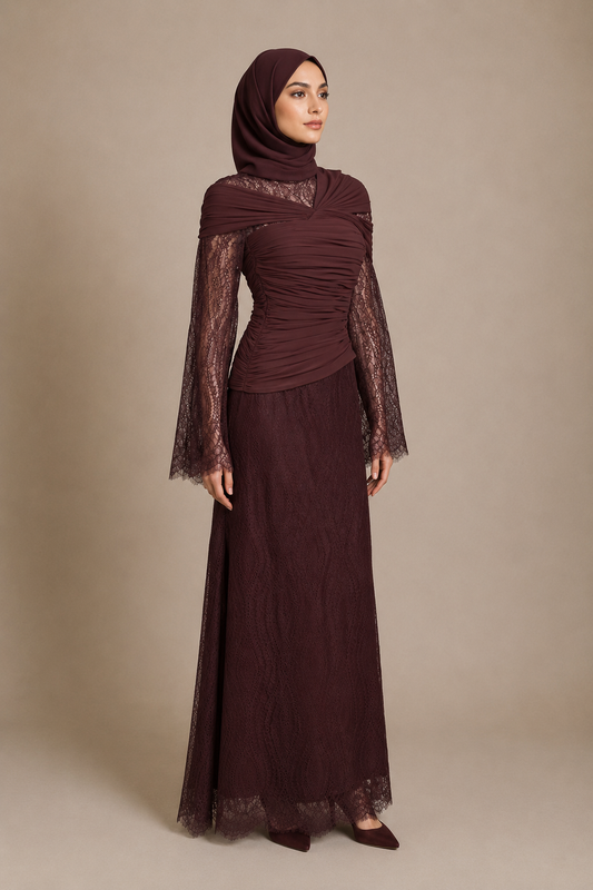 Lace Overlay Dress with Draped Corset