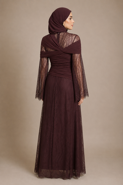 Lace Overlay Dress with Draped Corset