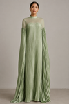 Pleated Satin High Neck Dress