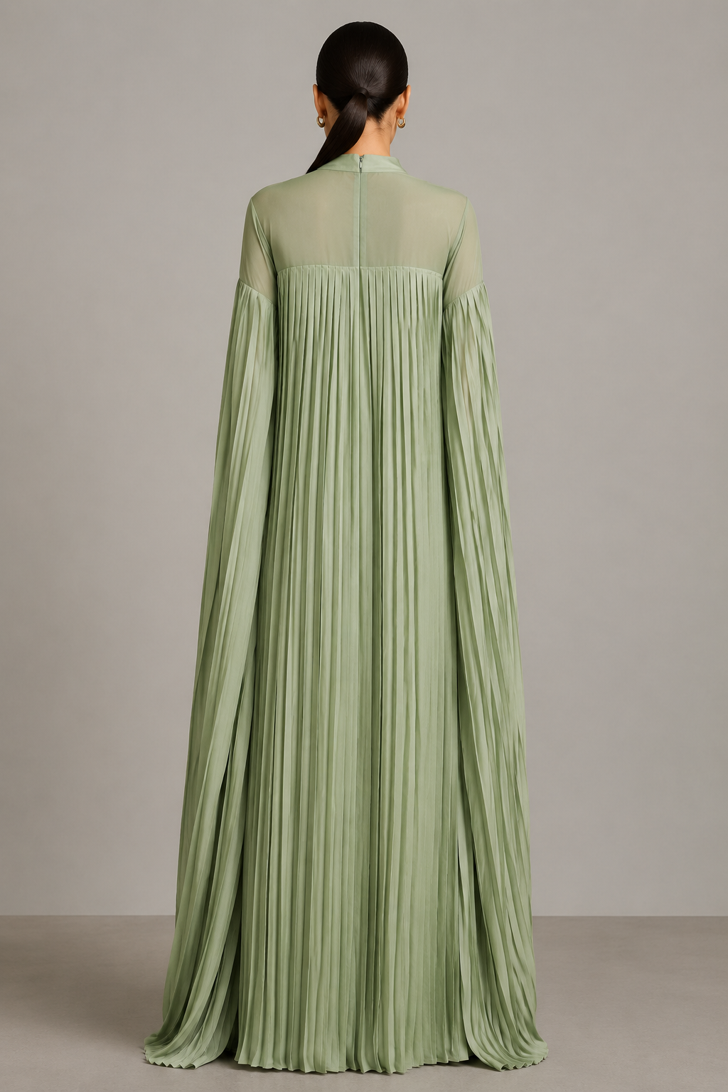 Pleated Satin High Neck Dress
