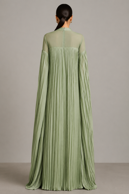 Pleated Satin High Neck Dress