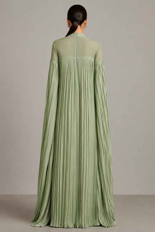 Pleated Satin High Neck Dress