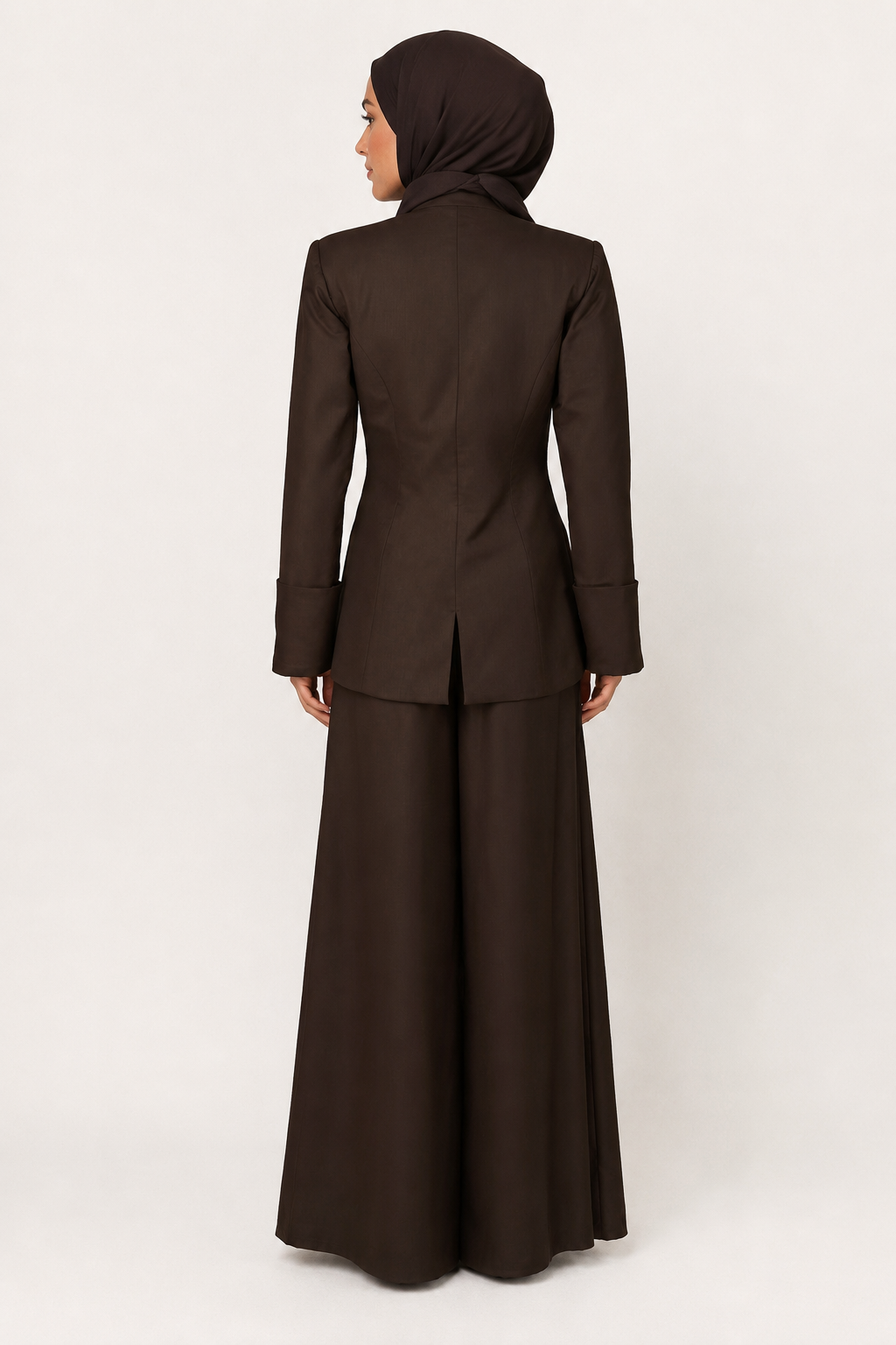 Sculpted Asymmetrical Coat with Pleated Wide-Leg Pant Set