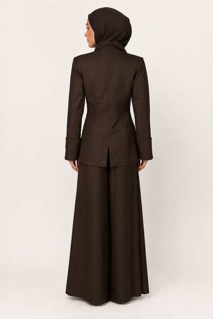 Sculpted Asymmetrical Coat with Pleated Wide-Leg Pant Set