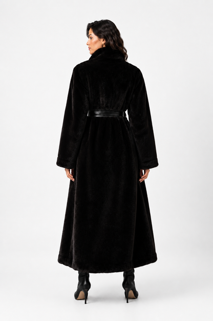 Full-Length Fur Coat with Leather Belt