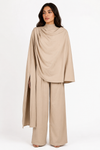 High-Neck Draped Top with Pleated Wide-Leg Pants Set