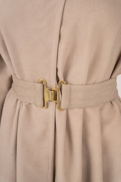 High-Neck Structured Belted Dress