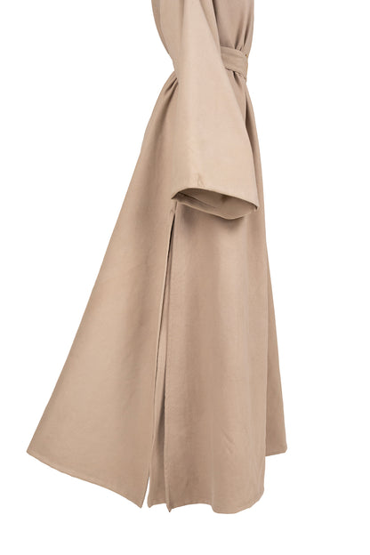 High-Neck Structured Belted Dress