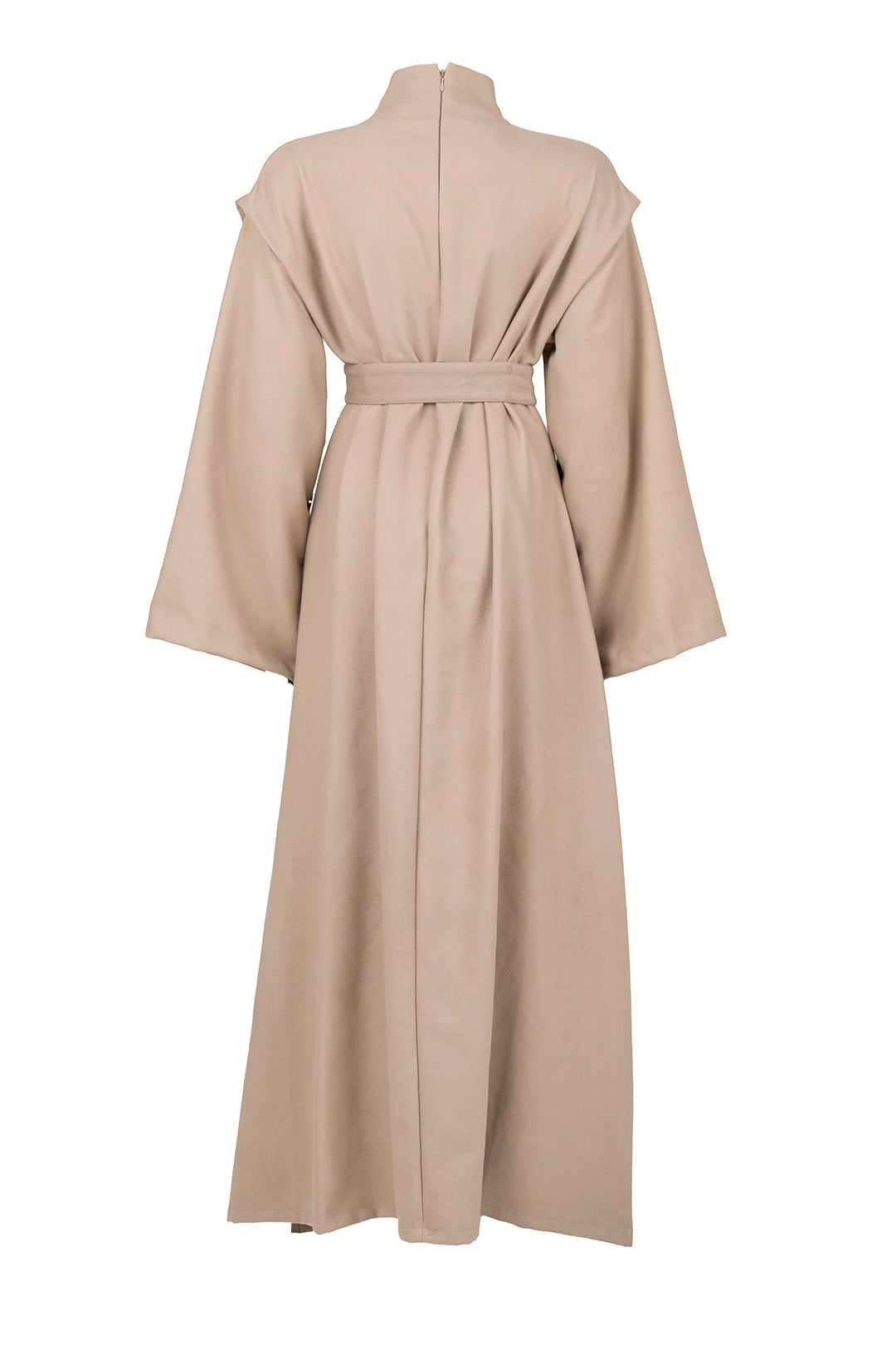 High-Neck Structured Belted Dress