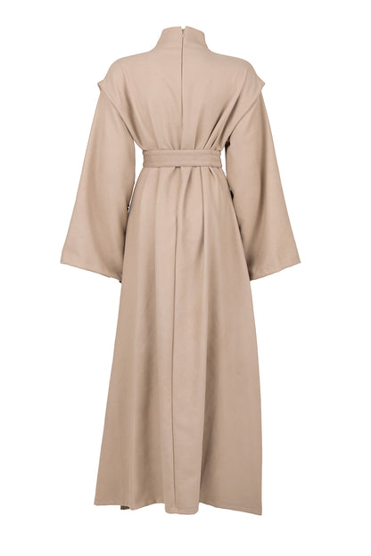High-Neck Structured Belted Dress