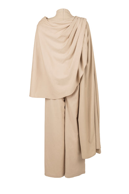 High-Neck Draped Top with Pleated Wide-Leg Pants Set