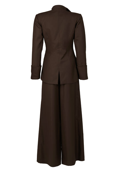 Sculpted Asymmetrical Coat with Pleated Wide-Leg Pant Set