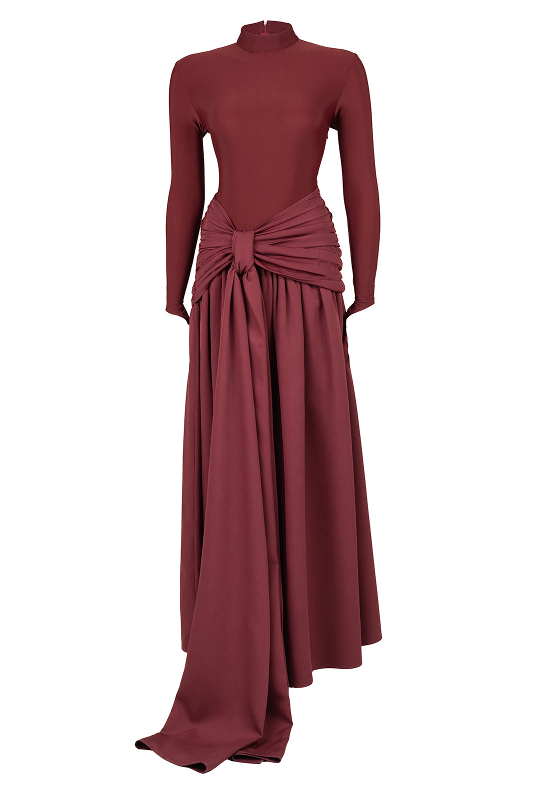 Knot-Draped High-Neck Dress