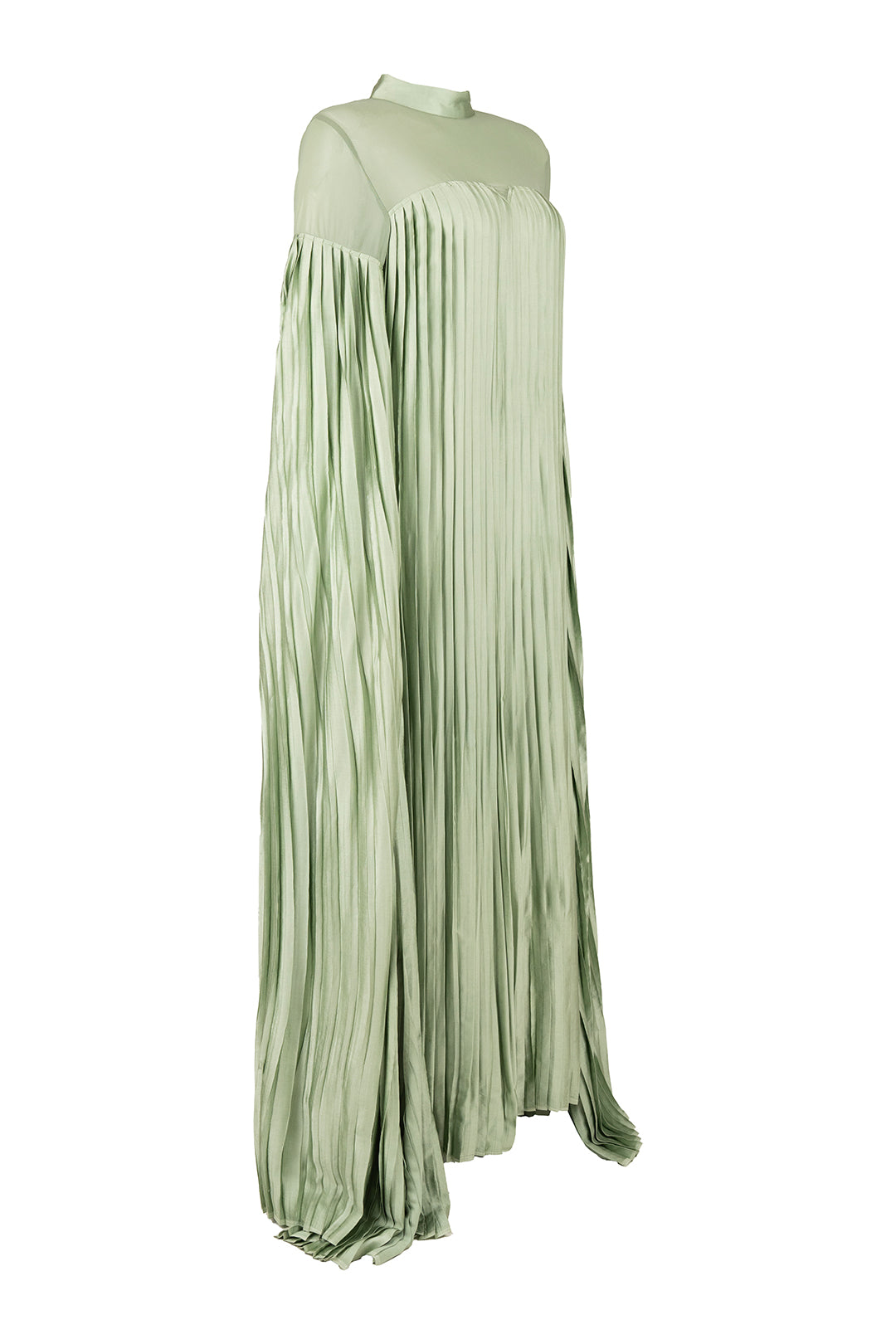 Pleated Satin High Neck Dress
