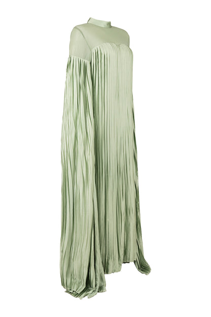 Pleated Satin High Neck Dress