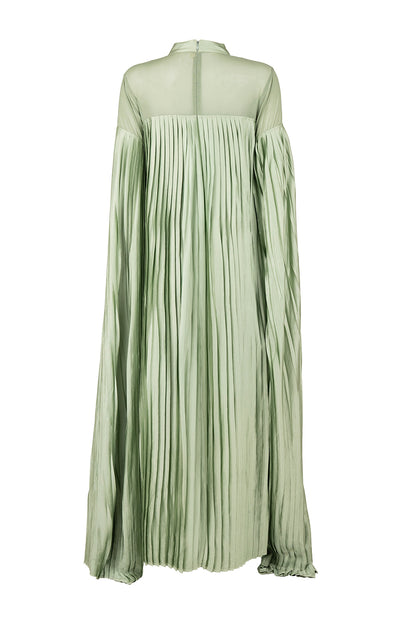 Pleated Satin High Neck Dress