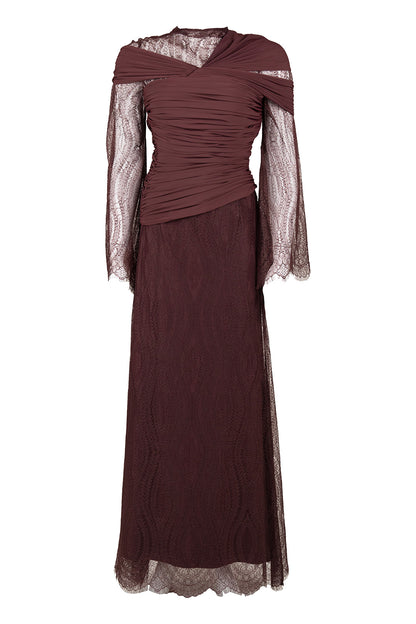 Lace Overlay Dress with Draped Corset