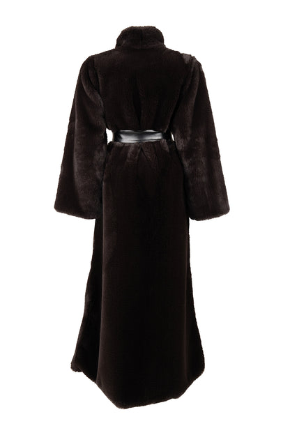 Full-Length Fur Coat with Leather Belt