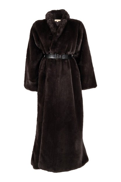 Full-Length Fur Coat with Leather Belt
