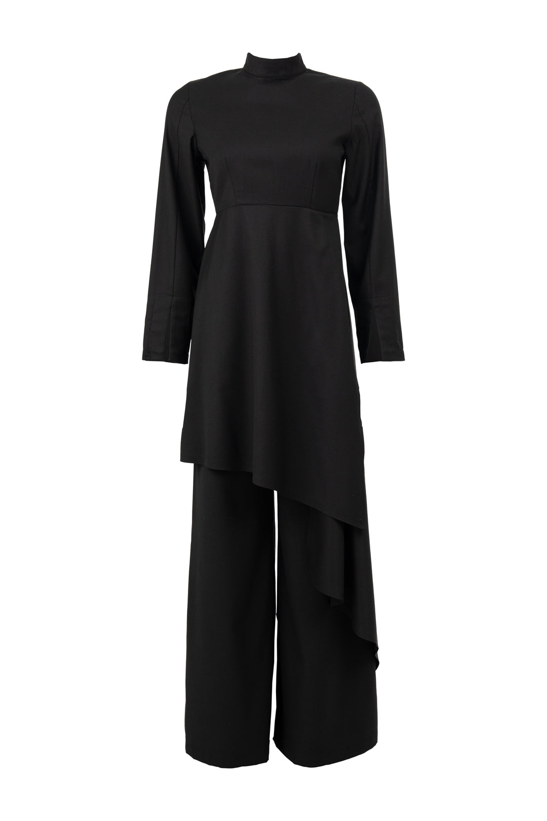 Asymmetrical Layered Top with Flared Pants Set