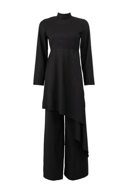 Asymmetrical Layered Top with Flared Pants Set