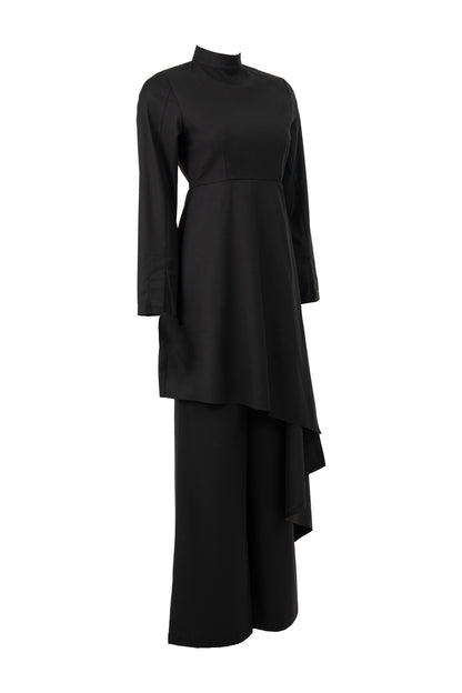 Asymmetrical Layered Top with Flared Pants Set
